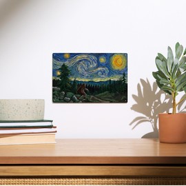 Lantern Press 6x9 Inch Wood Sign, Ready to Hang Wall Decor, Starry Night, Bigfoot