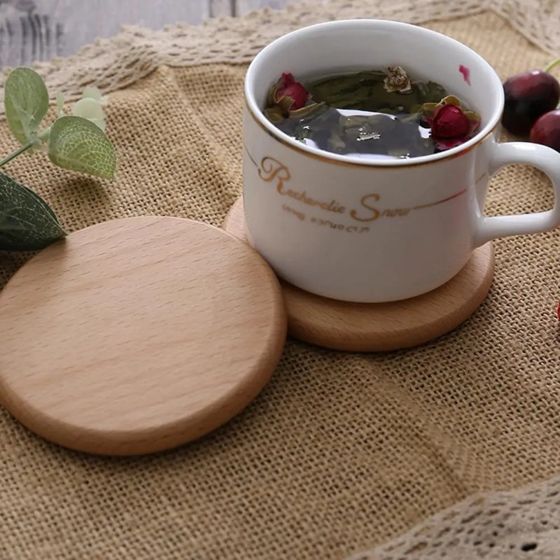 Pack of 50 Wooden Coasters Beech Wood Round Coasters for