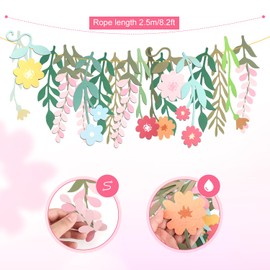Flower Banner, Paper Floral Leaf Banner Colorful Double-Sided Wildflowers Garland Boho Wild Flower Party Decorations for Garden Birthday Wedding Backdrop Baby Shower Decor
