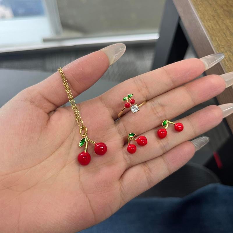 Cherry Jewelry Set – Ring, Necklace and Earrings | Sweet