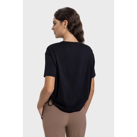 altiland Drawstring Side Ruched Workout T Shirt for Woman, Quick Dry Athletic Tee Yoga Exercise Running Tops Loose Fit (Black, XS)