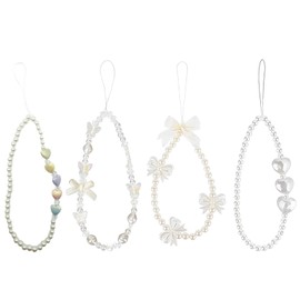 4Pack Cute Phone Charm Wrist Strap, White Stylish Phone Chain, Anti-Lost Lanyard Handmade Phones Bracelet Strap, Adorable Charms for Women Girls