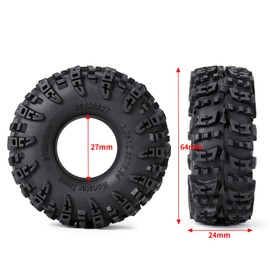 MORFUM 4PCS 1.0" Tires Crawler Mud Terrain Wheel Tires 64 * 24mm Soft Rubber Terrain Wheel Tires Set Compatible with TRX4M AX24 Axial SCX24 FCX24 Redcat Ascent-18 1/18 1/24 RC Crawler Car (A)