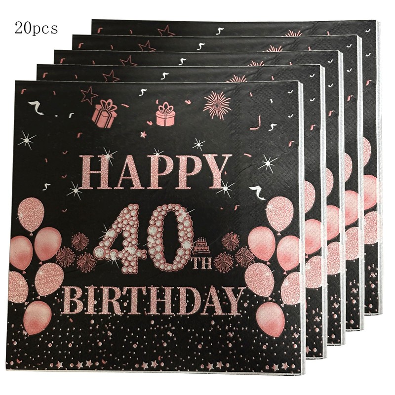 Happy 40th Birthday Plates and Napkins Party Supplies, 16pcs Plates