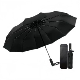 AethraLux 12 Rippen 46 Zoll winddichter Schirm, kleiner automatischer faltbarer Regenschirm, tragbarer Reise-Regenschirm, wasserdichtes Baldachin, geeignet für regnerische Tage, Schwarz