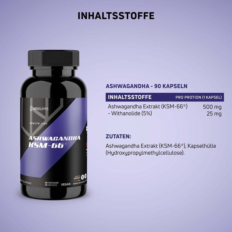NEOSUPPS Ashwagandha KSM-66 - Natural Stress Management, Hormone Balance &