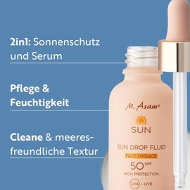 M Asam SUN Drop Fluid SPF 50 (30 ml) - Nourishing Sun Protection Serum for Face with Intensive Protection Against UVA & UVB Radiation, with Aloe Vera & Hyaluron, Vegan Face Sun Protection