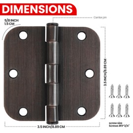 Utopia Home Pack of 3 Door Hinges 3.5 Inch Rounded, Interior Door Hinges with 5/8" Radius Edges, 3 ½ x 3 ½ inch Hardware Door Hinges for Both Interior and Exterior Doors (Bronze)