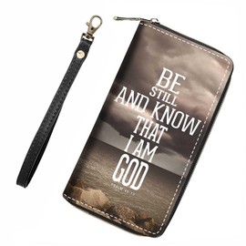 ZXHSBROK Christian Bible Verse Psalm 46:10 Wallet for Women with Credit Card Holder Coin Money Clip PU Leather Zip Around Clutch Wallet