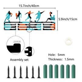 CREATCABIN Football Medal Holder Hanger Medals Display Rack Colorful Metal Iron Shelf Medal Plaques Hanger Organizer Medal Frame Wall Mounted Hanging Over 40Medals for Soccer Lanyard Ribbon 15.7x6Inch