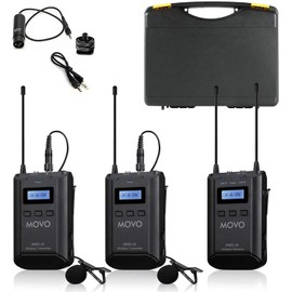 Movo WMX-20-DUO 48-Channel UHF Wireless Lavalier Microphone System with 1 Receiver, 2 Transmitters, and 2 Lapel Microphones Compatible with DSLR Cameras (100m Audio Range)