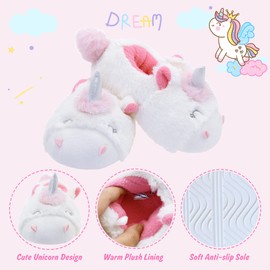 LA PLAGE Little Girl Unicorn Bedroom Slippers Wave-like Warm Cute Cozy Soft Unicorn Slippers 1-2 Big Kid US Unicorn