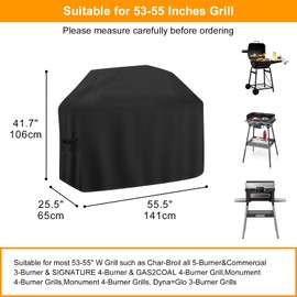 BBQ Cover, Gas Barbecue Cover Waterproof, Barbecue Cover with Adjustable Straps for Weber, Genesis, Charbroil, 141L x 65W x 106H cm, Black