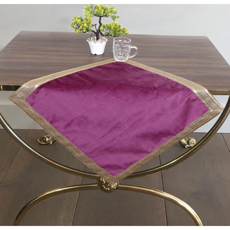 Indian Consigners Solid Pink/Purple Velvet Cloth With Golden Shinny Border,