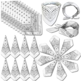 ILHSTY 32 Pcs Women Men Paisley Bandanas Bulk Unisex Cowboy Bandanas Head Scarf Necktie Face Cover Party Supplies (32, White)