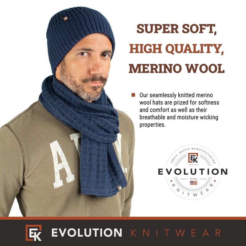 Evolution Knitwear Wool Rib Knit Beanie Hat for Men or