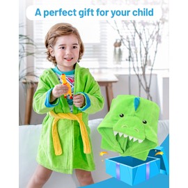 WYTbaby Bathrobe Children Teenagers Girls Boys 100% Cotton Hooded Sleepwear Beach Towels Dressing Gown Strong Water Absorption, Green