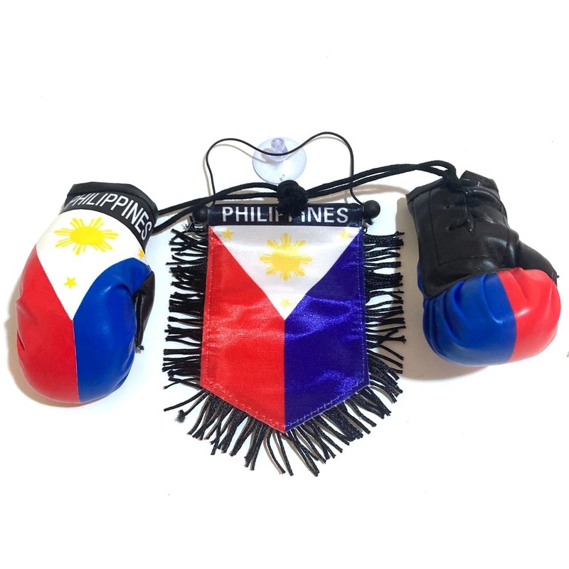 Philippines Flag Car Hanging & Mini Boxing Gloves Combo Set