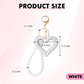 Opuweiy Keychain for Women, Diamond Heart Shape Car Key Ring, Universal Car Accessories, Cute Girls Decorative Pendant (White)