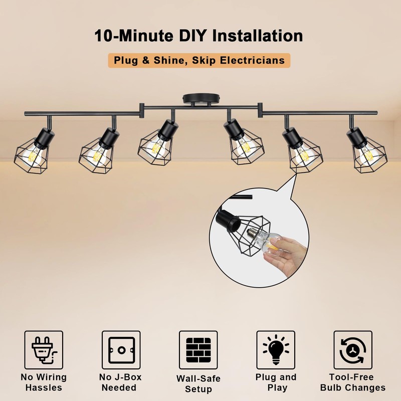 HiBay Plug in Track Lighting, 6-Light Rotatable Ceiling Light Fixture