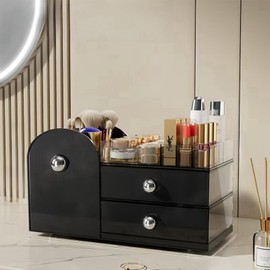 Makeup Organizer with Drawers,High-Capacity Skincare organizers,Makeup Brushes Holder,Make up organizers for Vanity,Cosmetic Display Cases,Bathroom Countertop Organizer(Black)