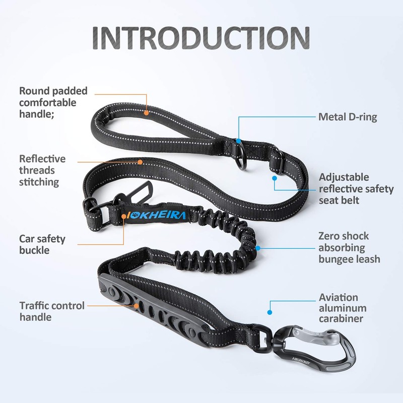 IOKHEIRA Multifunctional Leash with Car Seatbelt for Large, Medium Dogs,