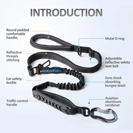 IOKHEIRA Multifunctional Leash with Car Seatbelt for Large, Medium Dogs, Adjustable, 4-6 FT Strong Bungee Leash