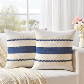 Fancy Homi Set of 2 Dusty Blue Vintage Decorative Throw Pillow Covers 22x22 Inch for Couch Bed Sofa Chair Bedroom, Rustic Retro Square Cushion Case, Modern Farmhouse Boho Living Room Decor Indoors