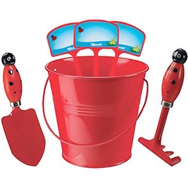 Toysmith Kids Gardening Set with Rake Trowel and Plant Markers (Red Ladybug)