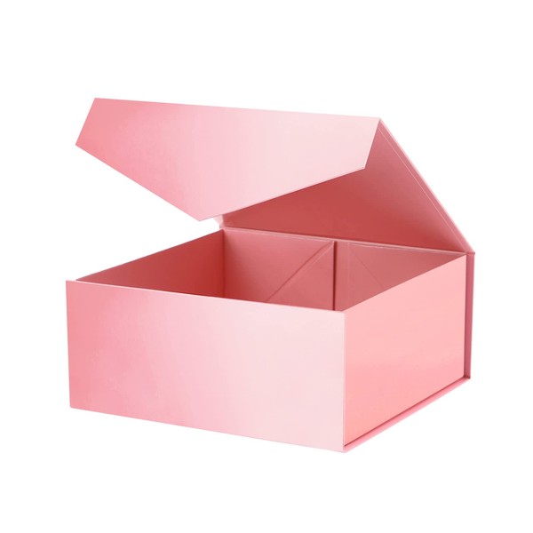 HAPPY POTATO Gift Box 7.5x7.5x3 Inches, Pink Gift Box with Lid, Bridesmaid Proposal Box, Square Collapsible Gift Box, Magnetic Gift Box for Gift Packaging (Glossy Pink)