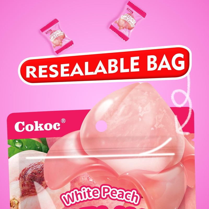 COKOC Peelable Gummies Peach,Peeling Gummies Peach Candy,Individual Packaging 2.64oz Bag