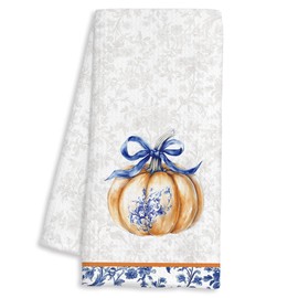 FTKBGHY Blue and White Chinoiserie Pumpkin Fall Gifts Kitchen Towels, Preppy Fall Decor Gifts, Grandmillenial Autumn Pumpkin Decorative Dish Tea Towels for Bathroom Kitchen Decor, 16x24 Inch