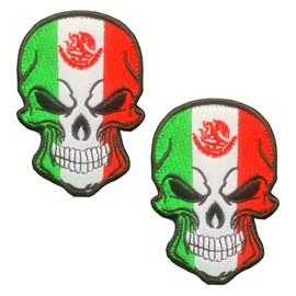 Antrix 2 Pcs Tactical Mexico Flag Horror Scary Dead Skull Head Skeleton Patch Hook and Loop Embroidered Military Mexico Skull Patch for Biker Moto Jackets Jeans Jersey Pants -3.54x2.36
