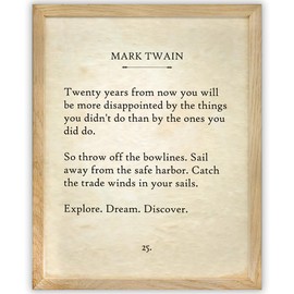 Mark Twain - Twenty Years From Now. Explore. Dream. Discover. - 11x14 Framed Typography Book Page Print - Great Inspirational and Motivational Gift and Decor