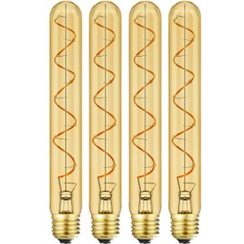 Leools T10 Long Tubular Light Bulb,60 Watt Equivalent E26 Base Amber Vintage Edison Bulb 6W Dimmable Tubular Antique Style Decorative LED Filament Light Bulb, 2200K Warm White,8.9 Inch,Pack of 4