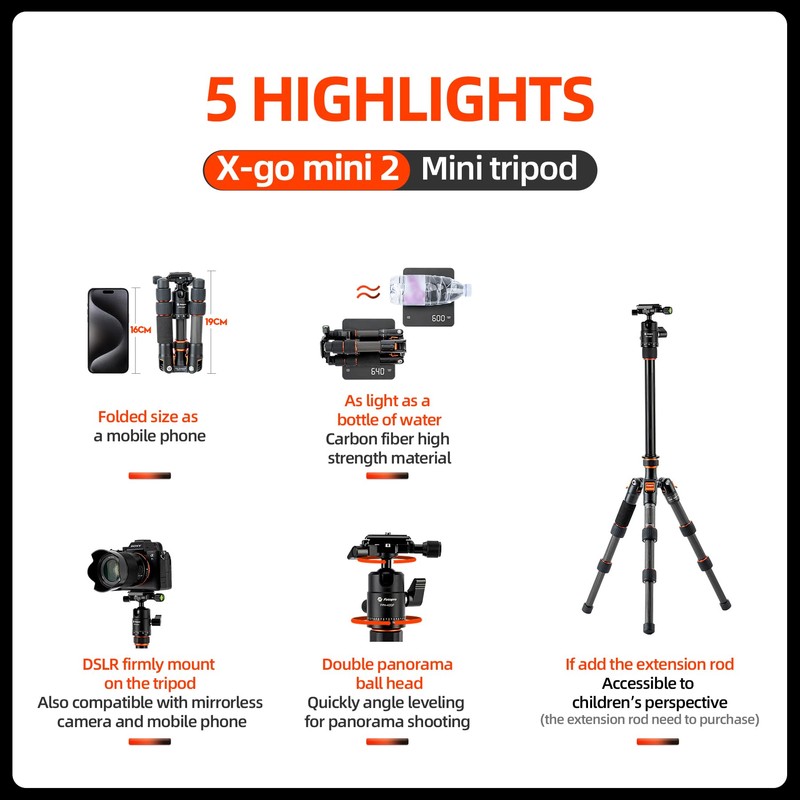 Fotopro Mini Tripod Carbon Fiber Tripod with Ball Head Quick