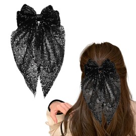 Black Sequin Hair Bow Glitter Hair Bows for Women Large Bowknot Hair Clip Bow Alligator Hair Clips Hair Bow Barrettes for Women Girls Sparkly Bow Hair Clip Glitter Hair Accessories