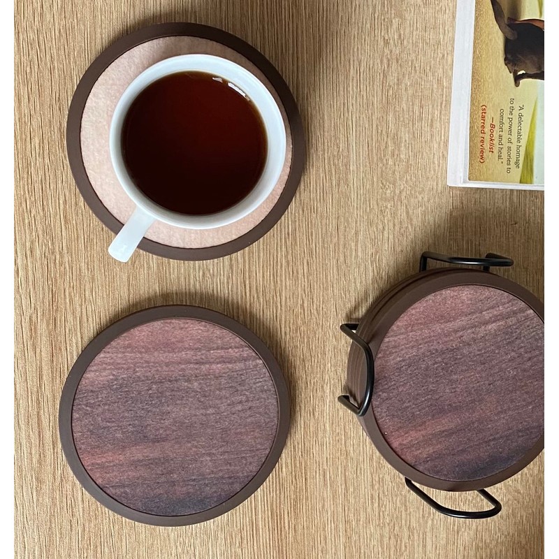 Absorbent Coasters for Drinks with Holder - 6packs, Silicone Coaster