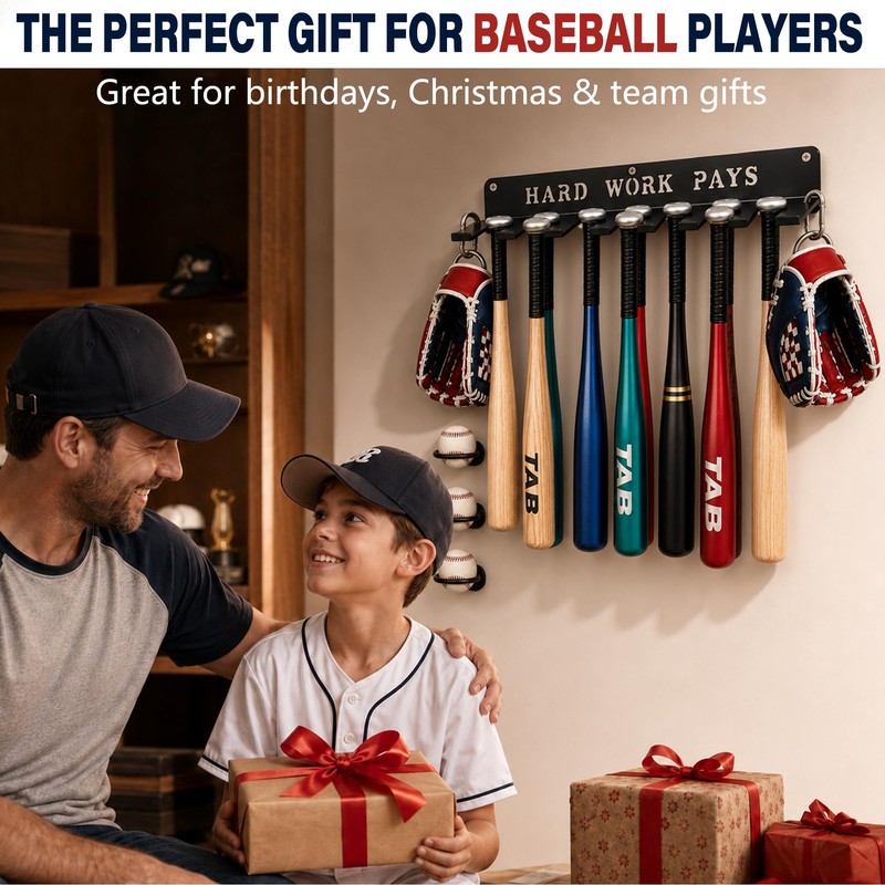 BIHOMIFI Baseball Bat Wall Mount Rack & Baseball Ring Set,