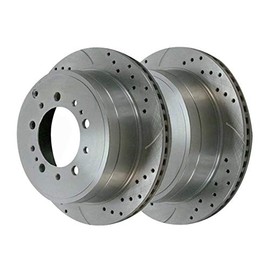 AutoShack Rear Drilled Slotted Brake Rotors Silver Pair of 2 Driver and Passenger Side Replacement for Toyota Land Cruiser 2007-2021 Tundra 2008-2022 Sequoia 2008-2011 2013-21 Lexus LX570 PR41485DSZPR