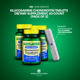 Spring Valley, Glucosamine Chondroitin Tablets Dietary Supplement, 40 Count + 7 Days Pill Organizer Included (Pack of 3)