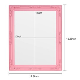 Funly mee Baroque Square Wall Mirror, 12.8 x 15.8 inches, Vintage Gold Frame, Vertical or Horizontal Mount (Pink, 12.8 x 15.8)