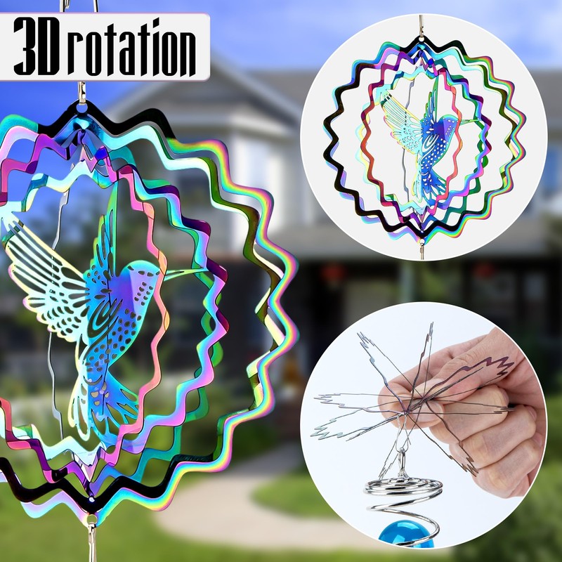 TOCCOOL 3Dグラデーションカラーステンレススチールウィンドスピナー、反射する屋外ガーデンデコレーション、ボールスパイラルテール付き、パティオや庭に最適(カラフル)