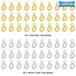 100Pcs Stainless Steel Connectors Bails Beads Bail Tube Beads Hanger Links Connectors with Loop Hanger Dangle Connector Links European Bracelet Pendant Bails for Jewelry Making DIY Crafting