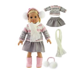 American Fashion World Pink and Gray Sweater Skirt Set Made for 18 inch Dolls Compatible with American Girl Dolls
