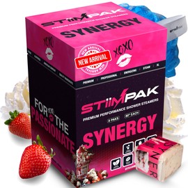 Shower Steamers | Synergy | XL 80g | Intimacy, Relaxation & Self-Love Aromatherapy | Caffeine, L-Theanine & Menthol | Gift for Women | Strawberry Vanilla | STiiMPAK (8 Pak + Loofah)