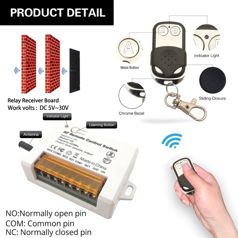 DieseRC 2 Channels Wireless Relay Remote Control Switch 433Mhz RF