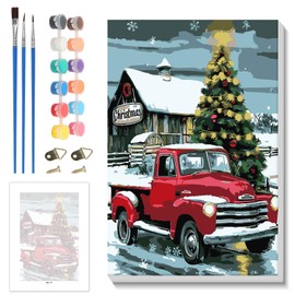 Skyboda Red Truck Paint by Numbers Kit for Adults Beginners with Frame, Christmas Tree Adult Paint by Number Kits on Canvas, Easy DIY Oil Painting Kits for Home Decor, 8x12in