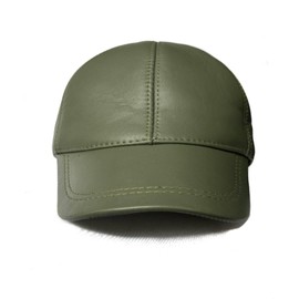 100% Real Genuine Lambskin Leather Baseball Cap Hat Sports Visor (Light Grey) (Forrest Green)