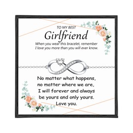 ADVIOK Infinity Bracelet for Girlfriend, 925 Sterling Silver Bracelet with Heart Cubic Zirconia Birthdays Valentine Anniversary Christmas Gifts with Card Jewellery Presents for Girlfriend